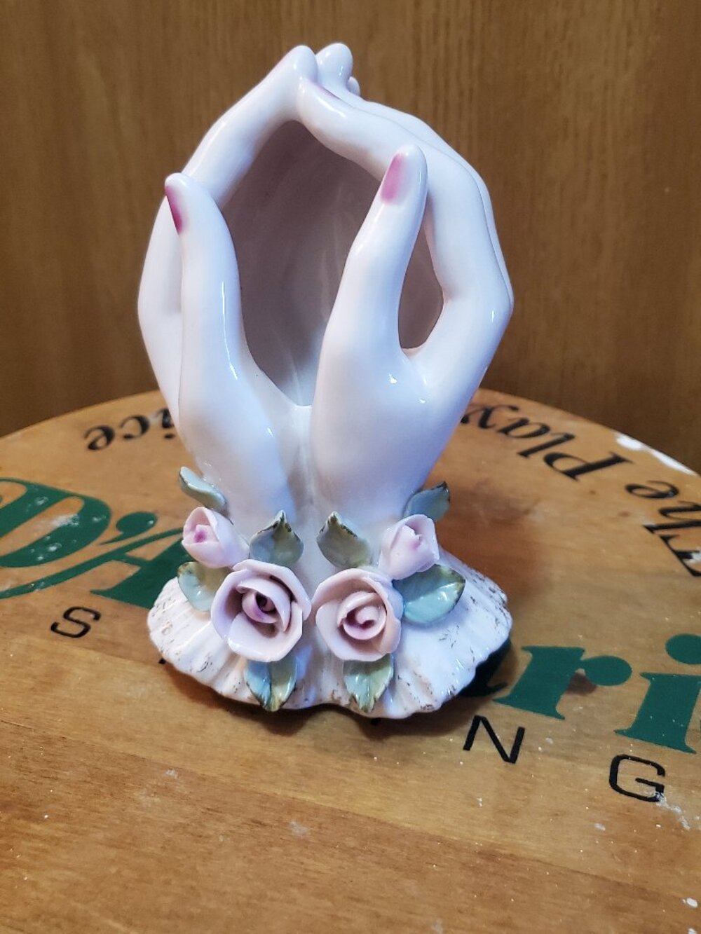 Vintage Mid-Century Porcelain Hand Jewelry Tray Vanity Dish w/ Roses - Picture 10 of 14